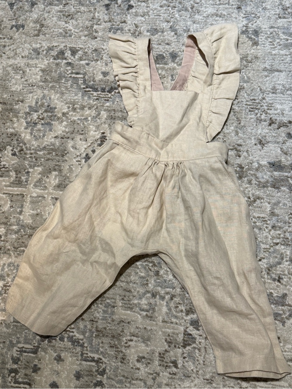 Baby Linen-Blend Ruffled Strap Overalls